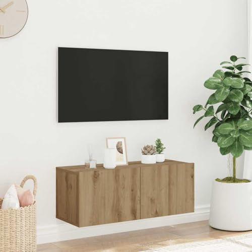 IBUQDDV Meuble TV mural en chêne artisanal, 80 x 30 x 30 cm, en bois avec beaucoup d'espace de rangement pour appareils multimédias et articles de décoration, meuble TV robuste pour montage mural avec