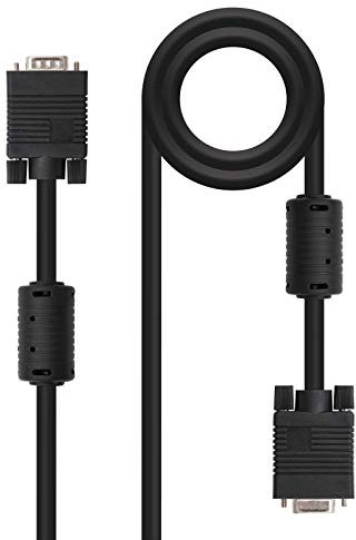 NanoCable 10.15.0202 - Cable SVGA con ferrita para monitor, proyector y PC, HDB15/M-HDB15/H, negro, 1.8mts [España]
