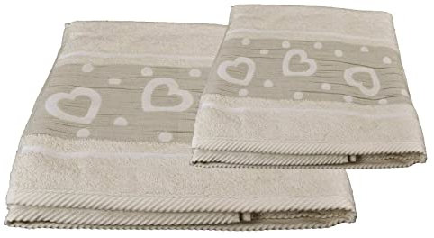 Casatessile Amore cuori Paar Frottee-Handtücher Set mit 2 Gesichts- und Bidet-Badetüchern - Panna