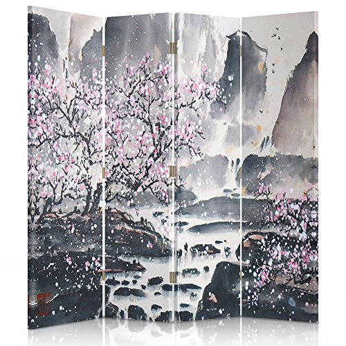 Feeby Paravent Kirschblüte 145x180 cm 4 Teilig Modern Design beidseitig Raumteiler Wandschirme Foto Trennwand Raumtrenner Sichtschutz Spanische Wand auf Leinwand Bedruckt Rosa