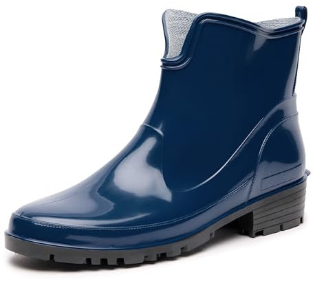 Ladeheid Stivaletti Donna in Gomma PVC Stivaletti Impermeabili da Donna Stivali Corti Eleganti in Gomma per la Pioggia per la Primavera e l'Autunno LA-930 (Blu Scuro 36 EU)