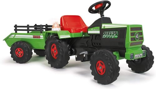 INJUSA - Trattore Elettrico Basic, per Bambini da 1 a 3 Anni, Batteria 6V, Acceleratore a Pedale, con Rimorchio Posteriore, Luci e Suoni, Velocità Massima 2-3 Km/h, Colore Verde