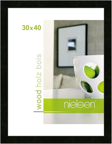 nielsen Holz Bilderrahmen Essential, 30 x 40 cm, Schwarz | Holz Fotorahmen im Hoch- & Querformat zum Aufhängen Schwarz matt Echtglas