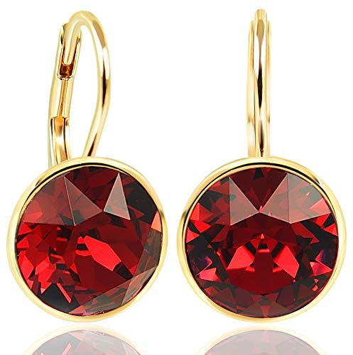 NOBEL SCHMUCK Ohrringe Gold Rot mit Markenkristallen 925 Sterling - schlicht modern
