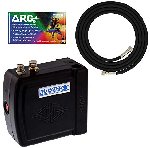 Master Model C16-B - Black Mini Airbrush Air Compressor with 6 Foot Braided Air Hose with 1/8 in. Ends