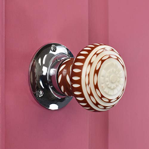 Pair of Ceramic Sprung Door Knobs inc. Spindle & Fixing Screws. Pattern - Bright Chrome