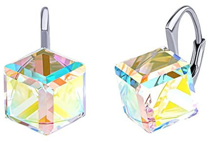SILVEGO Pendientes de plata con Swarovski® Cristal cubo AB efecto