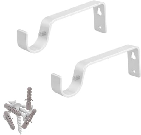 HomeElabador® Curtain Pole Rod Bracket Pipe Holder Heavy Duty Drapery Ring Hook Sturdy Metal Alloy 19mm Curtain Brackets (White)