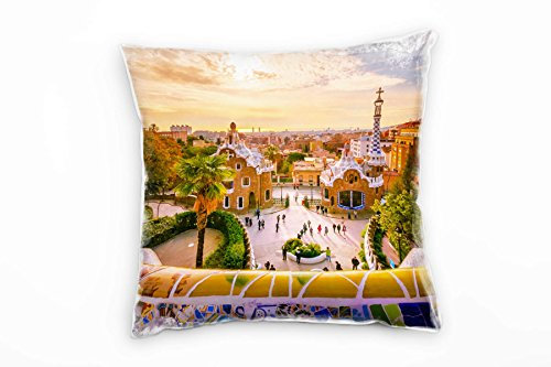 Paul Sinus Art City, Barcelona, Sonnenuntergang, bunt Deko Kissen 40x40cm für Couch Sofa Lounge Zierkissen - Dekoration zum Wohlfühlen
