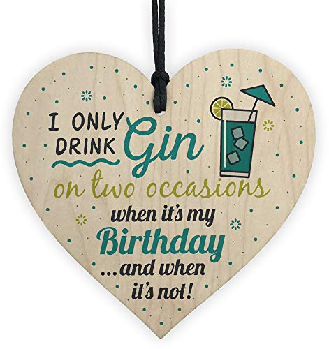 RED OCEAN Handmade Gift For Gin Lovers Wooden Hanging Heart Sign Gin & Tonic Birthday Friendship Alcohol Gift