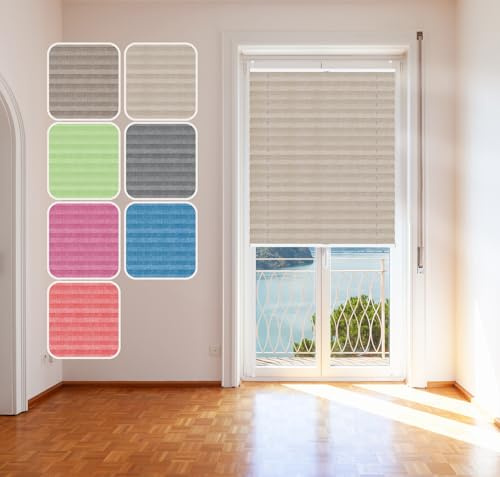 Plissee Braun 80x120cm mit Alu-Profil, Stoff in Jeans-Optik, KlemmFix Halterung ohne Bohren, Melange