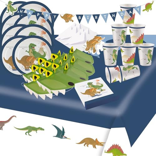 Krause & Sohn Set d'anniversaire Dinosaure pour Enfants T-Rex 54 pièces de Vaisselle Anniversaire garçon