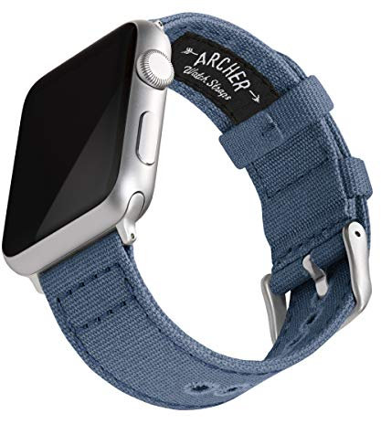 Archer Watch Straps - Canvas Straps for Apple Watch (Classic Denim Blue, Silver, 40/41/42mm)