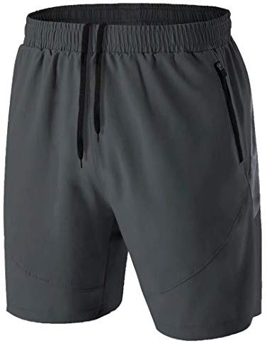 Herren Sport Shorts Kurze Hose Schnell Trocknend Sporthose Leicht mit Reißverschlusstasche(Dunkelgrau,EU-2XL/US-XL)