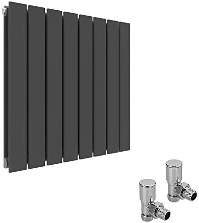 ELEGANT Horizontal Column Designer Radiator Oval Flat Panel Grey Modern Central Heating Radiators Single Panel 600 x 600 mm + Valves Chrome