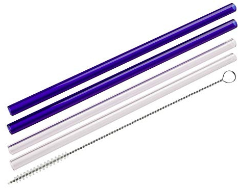 Fackelmann Glas-Trinkhalme Ø 8 mm mit Reinigungsbürsten Rio Party, Wiederverwendbare Strohhalme für jeden Anlass, umweltfreundliche Trinkröhrchen (Farbe: Rosa / Blau), Menge: 4 Halme + 1 Bürste