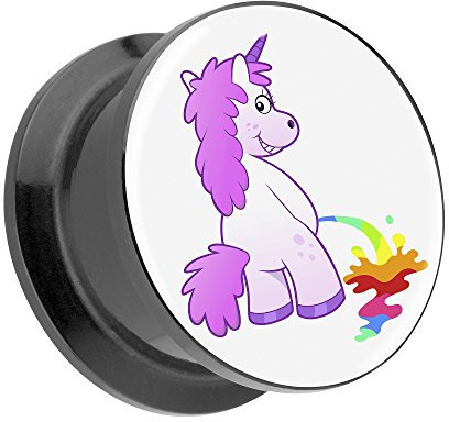 Taffstyle Ohr Plug Flesh Tunnel Piercing Ohrpiercing Kunststoff Schraub Schraubverschluß mit Picture Motiv pinkelndes Einhorn 10mm