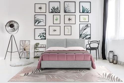 EVERGREENWEB - Letto Matrimoniale con Moderno Box Contenitore e Rete a Doghe in Legno 160x195 cm Elegante Testiera con Doppi Cuscini Tessuto Ghiaccio Imbottito SFODERABILE Ideale per Camera da Letto