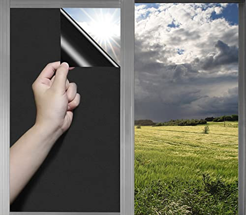 Fensterfolie Selbstklebend Blickdicht Sonnenschutz und Sichtschutz Spiegelfolie Fenster UV-Schutz Fensterfolie Spiegelfolie Blickdicht von Außen Schwarz 50x400cm