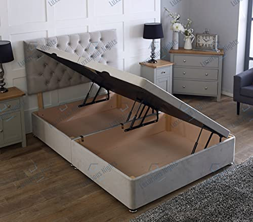 Luxurious Nights Side Lift Open Ottoman Plush Velvet Storage Bed (Grey, 3FT Single)