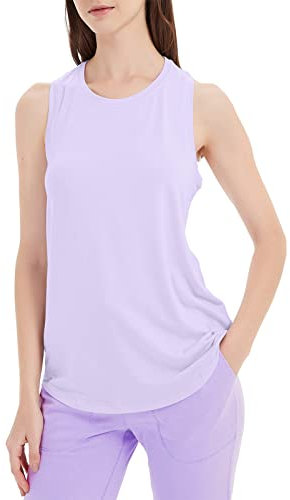 sissycos Damen Sport Tank Top Ärmellos, Sanft Racerback Shirt Rundem Ausschnitt für Fitness Yoga Beiläufig(Frühling lila,M)