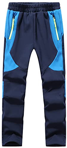 DAFENP Kinder Softshellhose Skihose Warm Gefüttert Thermohose Winter Wasserdicht Winddicht Schneehose Jungen Mädchen Wanderhose KZ2001-Navy Blue-L