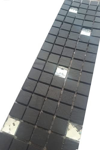 Sockelleiste Schwarz Mosaik Bordüre Schiefer 30x8,3 Diamant-Glas Anthrazit Naturstein Fliesen Fliesenbordüre B051-5
