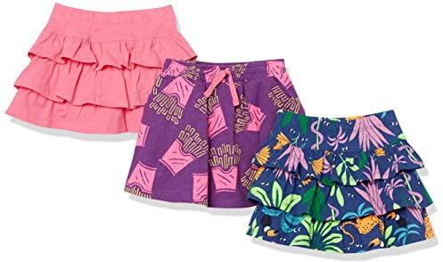 Amazon Essentials Jupe-Short à Volants en Maille (Anciennement Spotted Zebra) Fille, Lot de 3, Bleu Marine Jungle/Rose/Violet Frites, 6-7 Ans