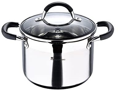 MasterPro Foodies | Olla de Cocina con Tapa de Cristal | Capacidad de 4 L | Fabricada en Acero Inoxidable | Muy Resistente y Fácil de Limpiar | Compatible con Todo Tipo de Cocinas