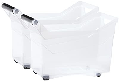 Kreher Rollbox, Aufbewahrungsbox, Sortierbox in Transparent, mit Griff in verschiedenen Größen (M, 2)