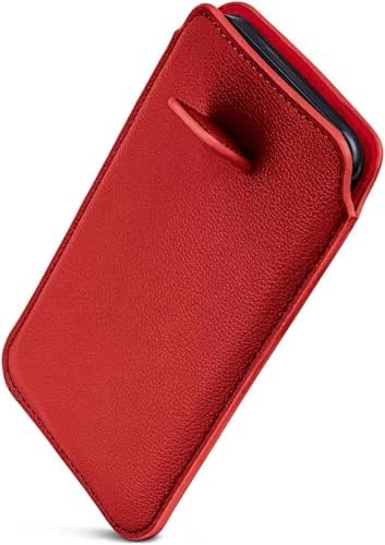 ONEFLOW Schlanke Einsteckhülle mit Rückzug-Funktion kompatibel mit Apple iPhone 13 | Premium Microfaser Innenfutter + robuste Zug-Lasche, Dunkel-Rot