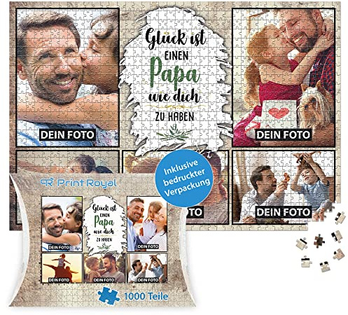 Foto-Puzzle mit 5 Fotos Bedrucken - Glück ist einen Papa wie Dich zu haben - Collagen-Puzzle selber gestalten für den Papa - 1000 Teile inkl. hochwertiger Kartonverpackung