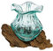 Geschenk-Idee Dekoration Wohnung Gamal Wurzel-Holz Glas-Vase Teakholz Handarbeit Vase Ø Glas 10-11 cm Pott XS