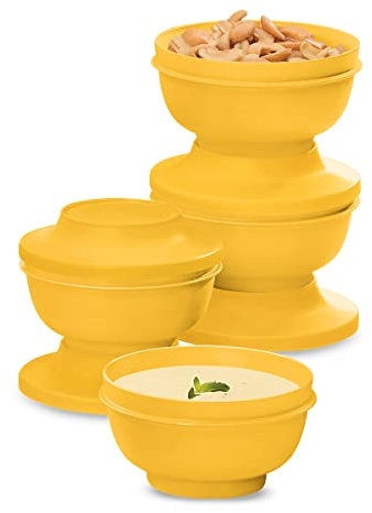 Tupperware Serve Rice Pedestal Oriental Bowl 325ml / 11oz Set of 4 in Yellow