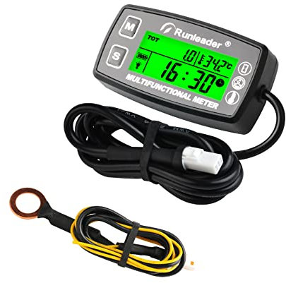 Runleader Digitaler Drehzahlmesser,Motortemperaturanzeige,Alarm RPM und Temp,Hintergrundbeleuchtung für Rasentraktor Kompressor Generator Schneemobil Marine Jet Ski Pit Bike