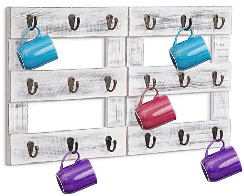 Porte-Tasses Suspendu en Bois avec 18 Crochets - Support Mural pour Tasses à Café, Rangement Pratique pour Cuisine, Salle de Pause, Coin Café