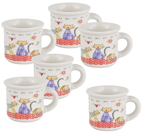 Baroni Home Tazzine in Ceramica da Caffè, Set 6 Bicchierini con Manico da Caffè 8X6X6 cm Gatti