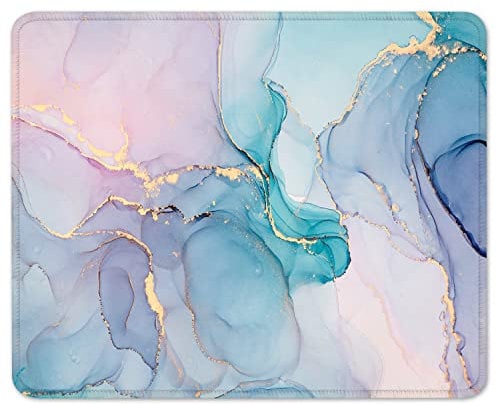 BOSOBO Mouse Pad, Square Anti-Slip Rubber Gaming Mousepad, Premium-Textured & Waterproof Mouse Mat with Stitched Edge, Cute Office Mouse Pads for Women Men Computer Laptop, 10 x 8, Blue Pink Marble