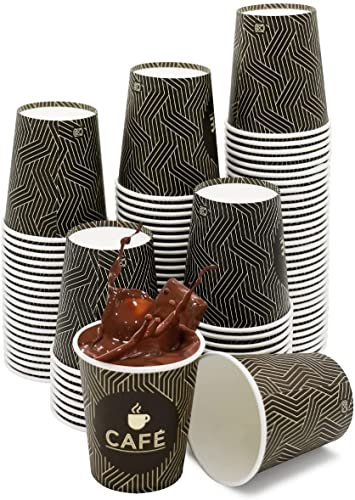 100 Vasos de Cartón Desechables - Vasos Cafe Para Llevar de 250ml (8oz) fabricados en España - Vasos Carton 100% Reutilizables Resistentes al Calor, Ideales para Café, Té, Cumpleaños, etc