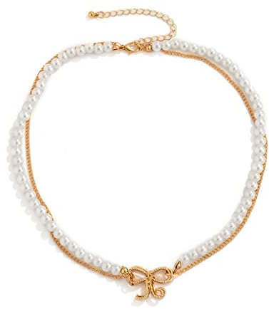 Banemi Sis Ketten, Halskette Damen Gold 2-Layered Fliege Perle Kette Choker für Teen Girls Schmuck
