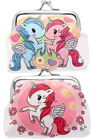 HREDZEO Portefeuille Licorne,2 Pcs Porte Monnaie Licorne Femmes Licorne Sac Fourre Tout Fille Faux Cuir Porte Monnaie Portable Sac à Bijoux pour Filles Anniversaire des Enfants