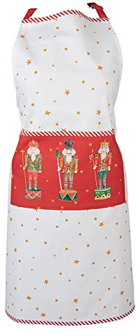 Clayre & Eef Küchenschürze 70x85 cm Weiß Rot Baumwolle Nussknacker BBQ-Schürze