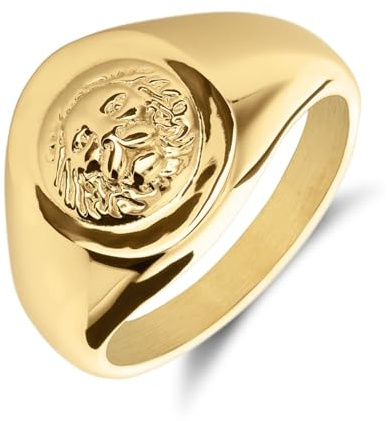 Lucardi - Herren Vergoldeter Edelstahlring mit Löwe - Ring - Stahl - Gelbgold legiert - 18/57 mm - Nickelfrei