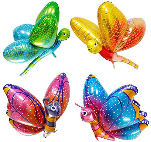 ED-Lumos 4Pcs Luftballons Riese Schmetterling Libelle Tiere Set für Kinder Geburtstag Party Dekoration Geschenk