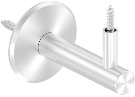 FeNau - Handlaufhalter zum Anschrauben des Handlaufs mit Holzschraube M6, Ronde 70 x 5mm gewölbt, Bügel 20mm, Wandabstand 80mm, hinten Innengewinde M8 inkl. Stockschraube M8 x 80, V2A - Innen & Außen