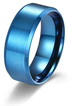 Daesar Edelstahl Ringe Blau, Herren Ring Personalisiert ohne Stein 8MM Bandring Partnerringe Freundschaftsringe für Männer Gr.62 (19.7)