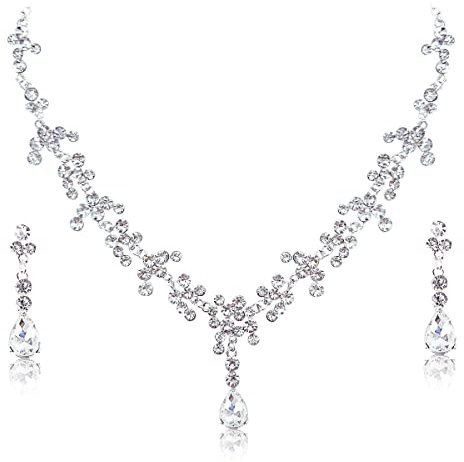 Darryy Brautschmuck-Set, 3 Stück Brautschmuck Set mit Diadem, Zirkonblatt Brautschmuck Set, Brautschmuck Set Silber, Halskette und Ohrringe, Hochzeit Luxus Schmuck, Glitzernde Strasssteine