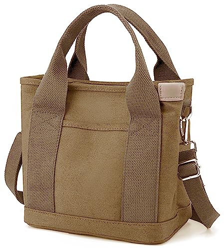 Halemet Kleine Tragetasche mit Reißverschluss für Damen, Canvas, Umhängetasche, Umhängetasche, Hobo-Tasche, Kuriertasche 2023, braun, Large