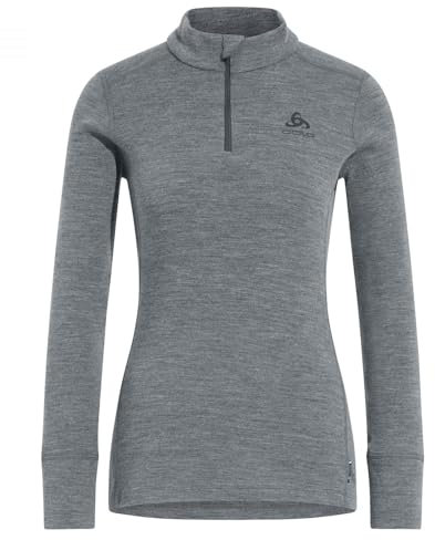 Odlo Damen Funktionsunterwäsche Langarm Shirt mit Reißverschluss Merino 260, odlo Steel Grey Melange, L