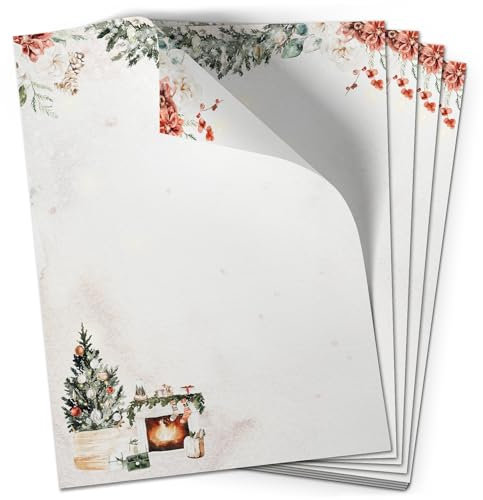 50 Blatt Briefpapier (A4) | Hygge Aquarell Christmas | Weihnachten Weihnachtspapier | edles Design Papier | beidseitig bedruckt | Bastelpapier | 90 g/m²